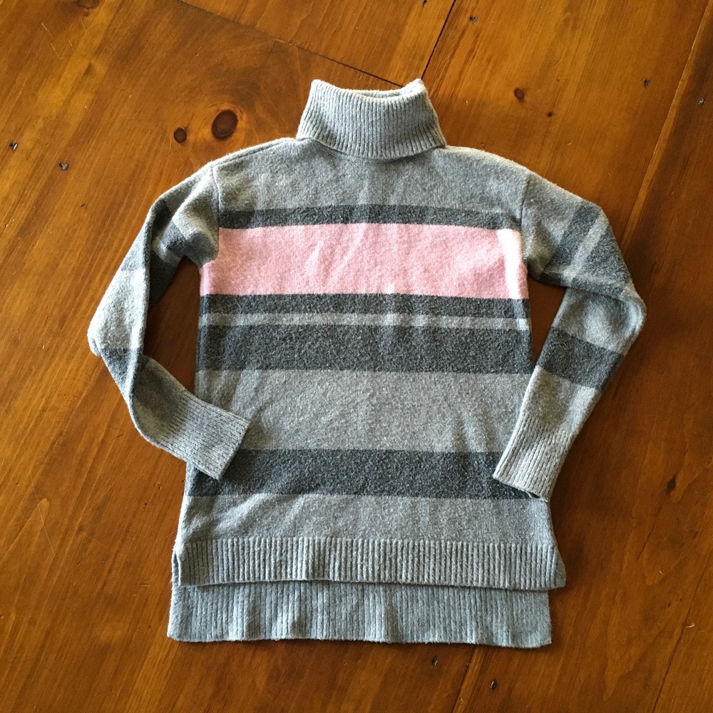 Talbots Gray Pink Striped Turtleneck Sweater - XS